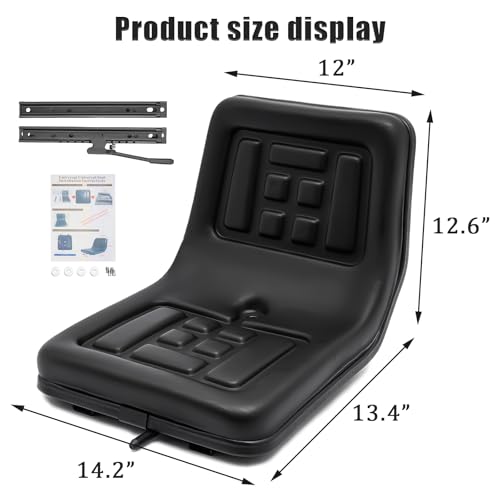 Universal Tractor Seat - Adjustable PVC Leather, High Back Replacement for Tractors, Forklifts, Riding Mowers - Ergonomic Design, High Compatibility, Black