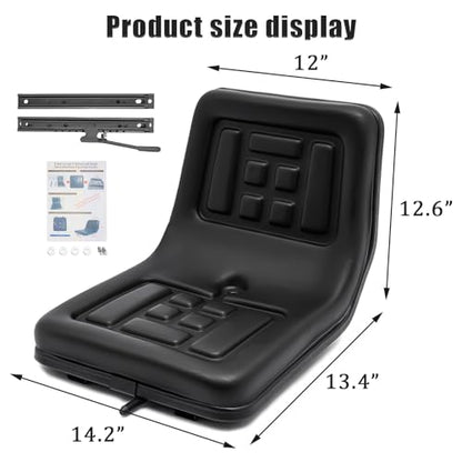 Universal Tractor Seat - Adjustable PVC Leather, High Back Replacement for Tractors, Forklifts, Riding Mowers - Ergonomic Design, High Compatibility, Black