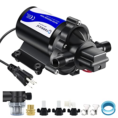 TDRRICH 110v Water Pressure Booster Transfer Pump with Power Plug,4GMP 45PSI Self-Priming Diaphragm Pump for Boats,On Demand RV Water Washdown Pump with Filter for Camper Bathroom Yacht Caravan - style: 110V 4GPM 45PSI