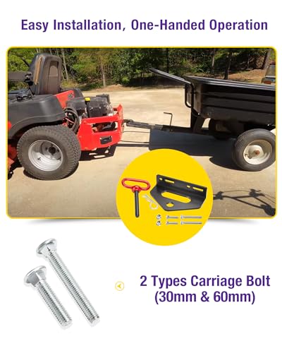 Zero Turn Mower Trailer Tow Hitch and Hitch Pin, 1/4"(6mm) Thick Heavy Duty Steel Universal Lawn Trailer Hitch Kit with Pin, Versatile Chain Slot Rugged Trailer Hitch Included Carriage Bolt Hardware - color: Black+Red