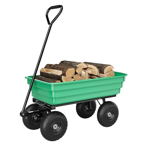Heavy Duty Garden Dump Cart 1200lb Capacity, 6 Cu.Ft Steel Frame & Polypropylene Yard Wagon with 180° Pivoting Handle, All Terrain Wheels for Farm, Gardening and Outdoor Work
