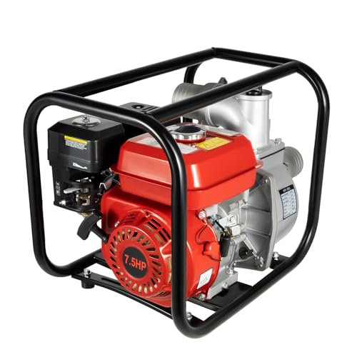 7.5HP Gasoline Water Pump 3 Inch 4-Stroke 196CC High Flow Irrigation Pump Air-Cooled Engine Portable Farm Garden Water Transfer Pump for Heavy Duty Water Movement
