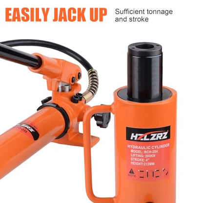 HZLZRZ 20T Hydraulic Cylinder Jack Hollow Single Acting Hydraulic Ram Cylinder, Hydraulic Lifting Cylinders 4"(101mm) and Porta Power Kit (RCH-204) - style: RCH-204
