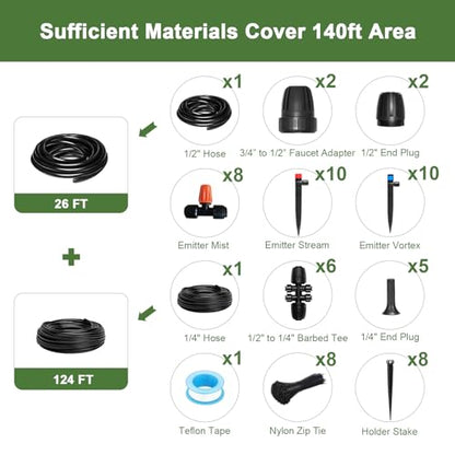 Drip Irrigation Kit for Garden, Quick-Connect Plant Watering System 150FT - size: 150FT