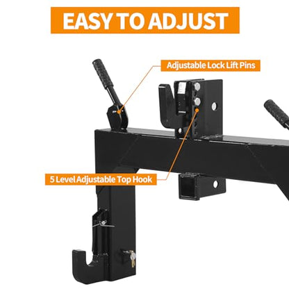 3 Point Quick Hitch for Category 1 Tractor, 3000 Lbs 3-Pt Attachment with 2" Receiver Trailer Hitch Adaptation with 5 Level Adjustable Bolt