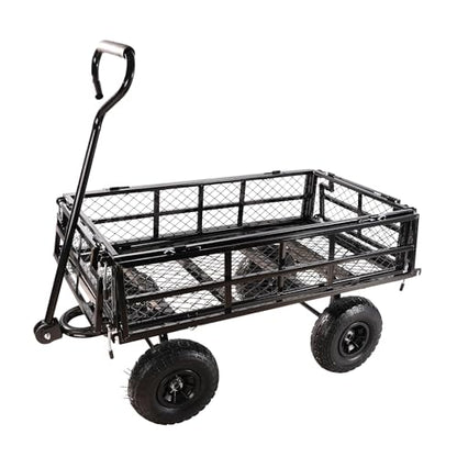 Heavy Duty Garden Wagon with Foldable Sides, Pneumatic Tires, Adjustable Handle (Black Double Layer) - color: Black Double Layer