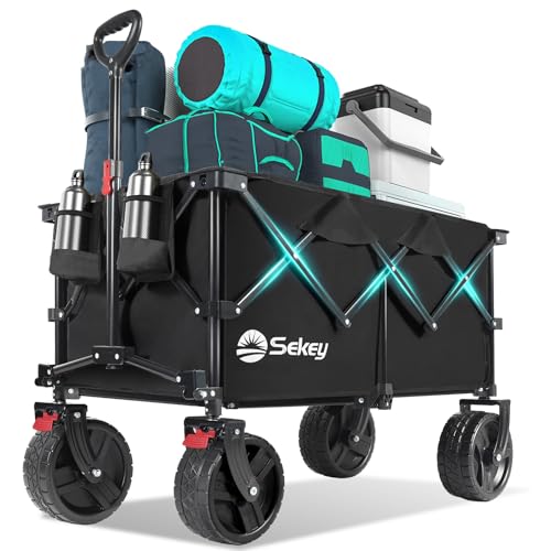 Sekey 220L Beach Wagon, 330 lb Capacity, Foldable, 8 in Wide Wheels - color: Black