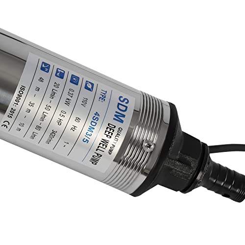 Deep Well Submersible Pump 110V 370W Electric Solar Powered Water Pump, 16 GPM Flow, 157ft Lift, Farm Ranch Irrigation Submersible Bore Hole Deep Well Pump 3420 RPM - color: Ac 110v 370w, 1.5'' Outlet