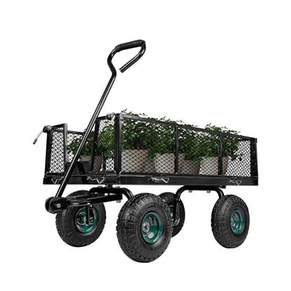 Taifa Heavy Duty Utility Steel Garden Cart 880 Lbs Capacity with Detachable Side Panels Convert to Flatbed for Yard Lawn and Farm, Metal Wagon with 180° Rotating Handle, Black - size: 880LBS