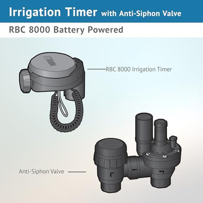 DIG RBC 8000 Battery Powered Irrigation Automatic Controller with 3/4" Anti-Siphon Valve - Advanced, Safe, and Convenient for Sprinklers or Drip Irrigation System