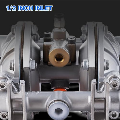 Double Diaphragm Pump Air Operated 1/2 inch Inlet/Outlet Pneumatic Waste Oil Transfer Pump for Chemical QBK-15P 9 GPM Dual Diaphram Polypropylene Nitrile Rubber by Stainless Steel Iron 120 PSI - style: 0.5 INCH PORT