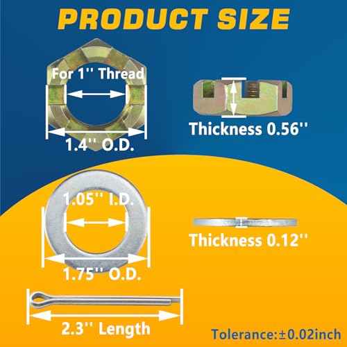 2Sets 1'' Trailer Axle Nut Kits Galvanized for 1'' Thread Spindle - color: KIT#8 (2Set 1'' Trailer Axle Nut Kit)