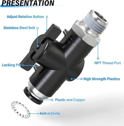 TAILONZ 1/2"ODx1/4"NPT Push-to-Connect Fitting Ball Control Valve 3Pcs - size: 1/2"OD x 1/4"NPT/3PCS