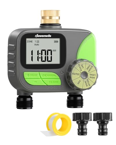 DEWENWILS 2-Zone Outdoor Hose Timer, Rain Delay & Manual Control for Lawn - color: 2 Zone - Gray&green
