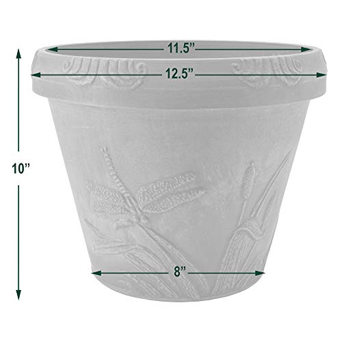 PSW Pot Collection Dragonfly Planter Pot for Indoor and Outdoor Plants and Gardens, 12.5' by 10, Beige - color: Beige