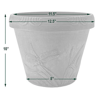 PSW Pot Collection Dragonfly Planter Pot for Indoor and Outdoor Plants and Gardens, 12.5' by 10, Beige - color: Beige