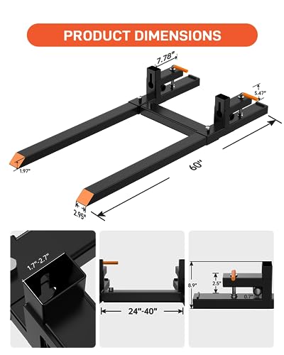 60" 2000lbs Clamp on Pallet Forks, Tractor Bucket Forks with Adjustable Stabilizer Bar, Quick Attach Pallet Forks for Tractor Loader Skid Steer - size: 60 inch - 2000 lbs