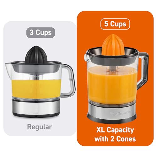 Elite Gourmet ETS740 Citrus Juicer, 2 Cones, 1.2L, Black/Stainless Steel - size: 40 ounce