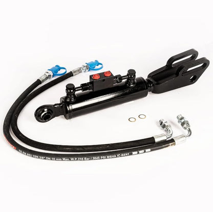 Spare Parts Holland Hydraulic Side Link 2.36"/1.57" – 3.94" Stroke – Min Length 17.7", Max Length 21.7" – With Locking Valve and 33.5" Hoses – Black Painted – Fits Tractors - size: Min-Max: 17-3/4" , 21-5/8"
