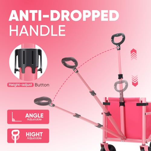 Sekey Lightweight Collapsible Wagon, 220 lb Capacity, Quick-Fold Cart - color: Pink