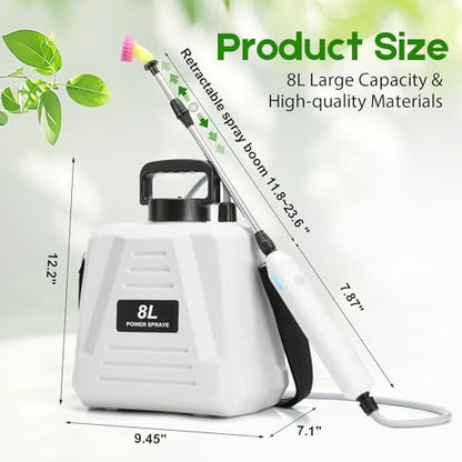 2 Gallon Battery Powered Sprayer,Electric Weed Sprayer 3 Mist Nozzles Yard - color: White