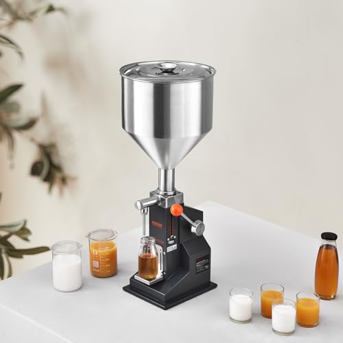 VEVOR Manual Paste Liquid Filling Machine, 5-100ml Adjustable Bottle Filling Machine, Stainless Steel Liquid Filler with 11.5L Hopper for Milk Water Juice Shampoo Honey - size: Manual:5-100ml