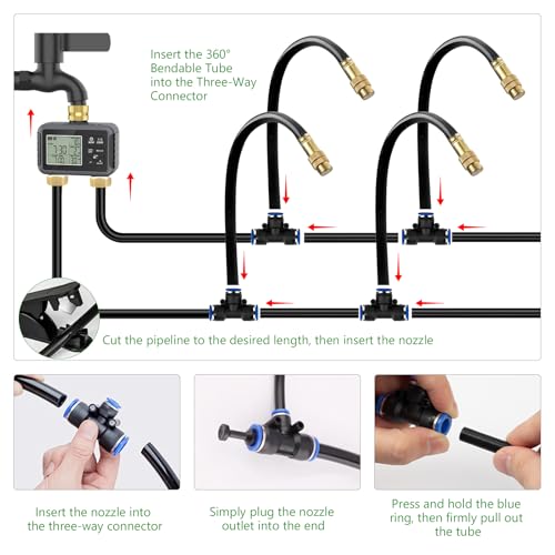 120FT Drip Irrigation System with Smart Water Timer - size: 120Ft Double-Tube Brass with Timer