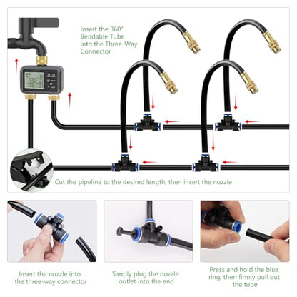 120FT Drip Irrigation System with Smart Water Timer - size: 120Ft Double-Tube Brass with Timer