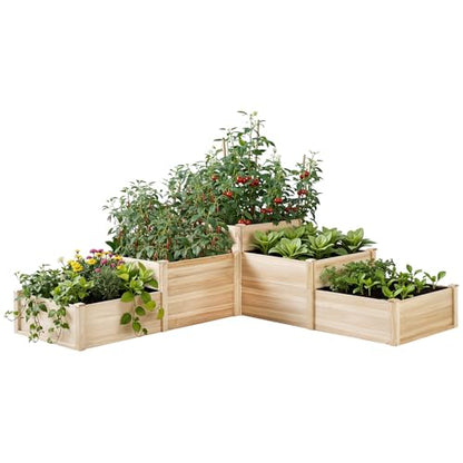 SPECRAFT 3-Tier Raised Garden Bed, Adjustable Fir Wood Planter Box - size: 7.7 x 7.5 x 2.36 FT