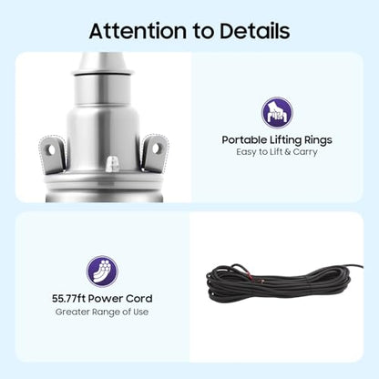 Deep Well Submersible Pump 12v/250w 263GPH 98ft Head with 56ft Head
