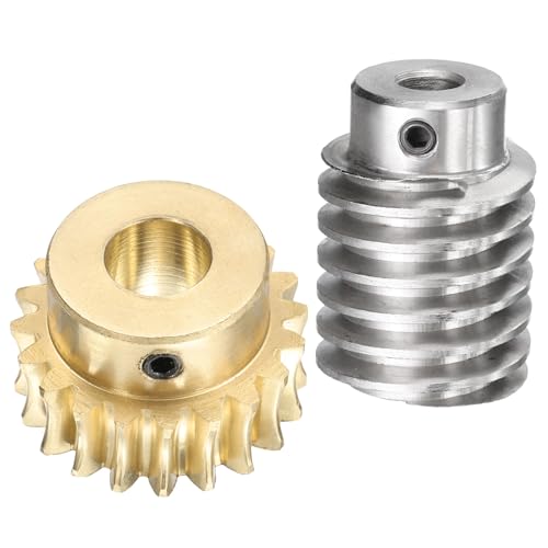 uxcell Worm Gear Set 20T 1.5 Module 20:1 Reduction Rate, Right Rotation Drive Gear Box Wheel Reduce Transmission Part (Brass Gear-12mm Bore, #45 Steel Rod 8mm Bore) - size: 12mm x 8mm
