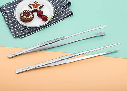 MSY BIGSUNNY Stainless Steel Food Tweezers Multi-function Cooking Tongs Kitchen Serving Tong (12" Round & 12" Pointed Tweezers) - size: 12" Round & 12" Pointed Tweezers - 2 Piece Set