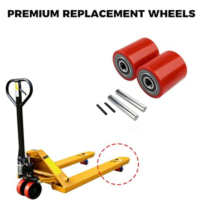 1 Pair Pallet Jack Wheels Replacement Kit, 3x3.75-Inch PU Load Rollers - color: Red-1Pair, size: 3" x 3.75" (74.5mm x 93mm)