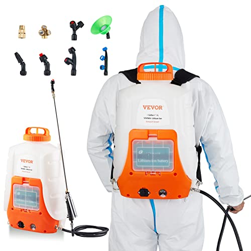 VEVOR Battery Powered Backpack Sprayer, 0-90 PSI Adjustable Pressure, 4 Gallon Tank, Back Pack Sprayer with 8 Nozzles and 2 Wands, 12V 8Ah Battery, Wide Mouth Lid for Weeding, Spraying, Cleaning - size: 4 Gal