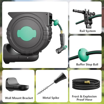 Automatic Retractable Garden Hose Reel 1/2" x 82 ft, 180° Wall Mounted