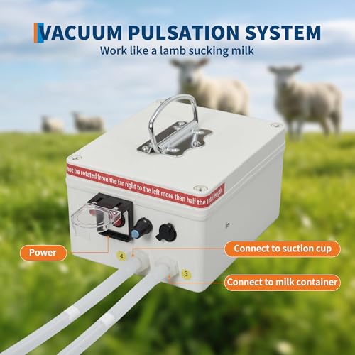Electric Milking Machine for Cows & Goats – 12L Stainless Steel Bucket, Automatic Pulsation, 4 Teat Cups, Portable Rechargeable Milker, Adjustable Suction, Built-in 12V 8000mAh Battery, US - size: 12L