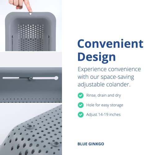 Blue Ginkgo Over Sink Colander, Extendable Kitchen Strainer, Grey - color: Gray, size: 1 Pack
