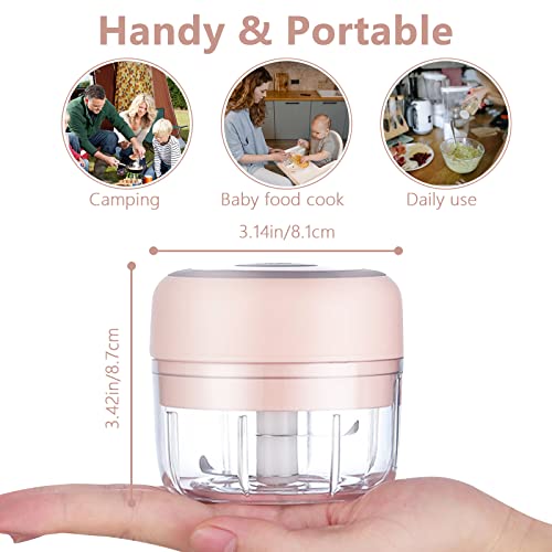 Electric Mini Garlic Mincer, 100ML USB Vegetable Onion Chopper - color: 100ML Pink