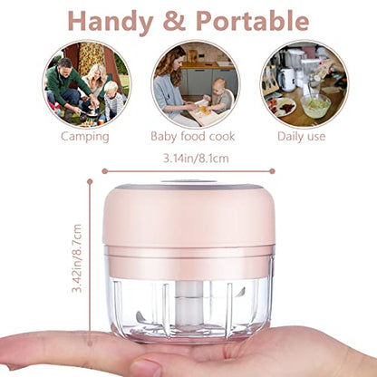Electric Mini Garlic Mincer, 100ML USB Vegetable Onion Chopper - color: 100ML Pink
