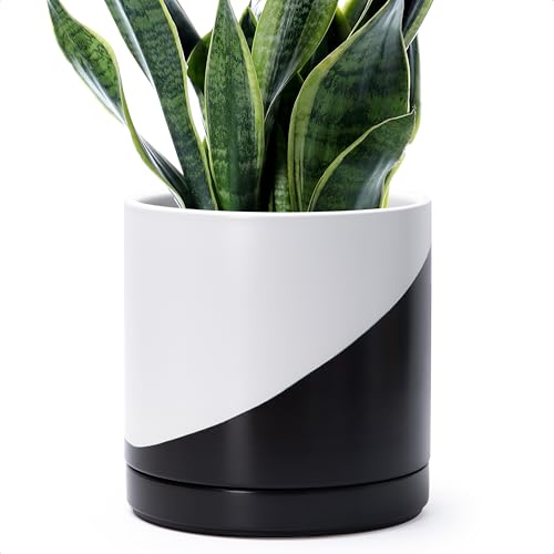 D'vine Dev 10 Inch Ceramic Planter Pot, Black White Diagonal, 94-O-E-K - color: Oblique Monochrome Black & White, size: Large