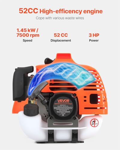 VEVOR String Trimmer, 52 cc 2-Stroke, Weed Eater, 17" Grass Trimmer, Multi-Functional Weed Eater Gas Powered with Shoulder Strap & 3T Blade, Weed Wacker Gas for Quick Grass Cleaning