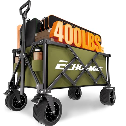 EchoSmile Wagons Carts Foldable Heavy Duty with 400Lbs Wt, 220L Cap, Green - color: Green-aw