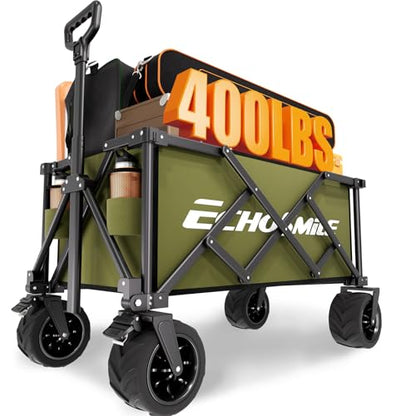 EchoSmile Wagons Carts Foldable Heavy Duty with 400Lbs Wt, 220L Cap, Green - color: Green-aw