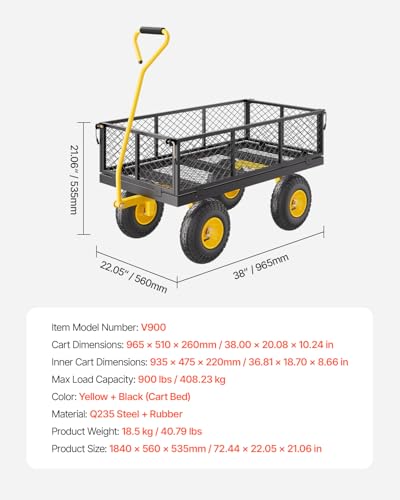 VEVOR Heavy Duty Steel Garden Cart 900 lbs Garden Wagon Cart on Wheels - color: Black+yellow