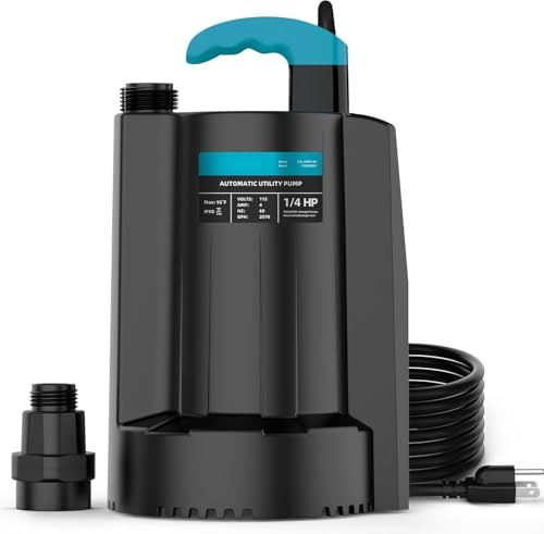 LEO 1/4 HP Automatic Sump Pump, 2250GPH Submersible Utility Pump, 10ft Cord - color: Dark Black