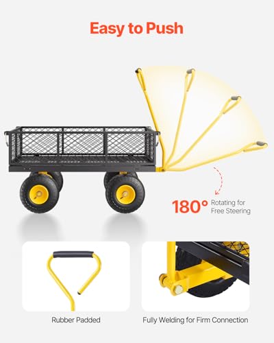 VEVOR Heavy Duty Steel Garden Cart 900 lbs Garden Wagon Cart on Wheels - color: Black+yellow
