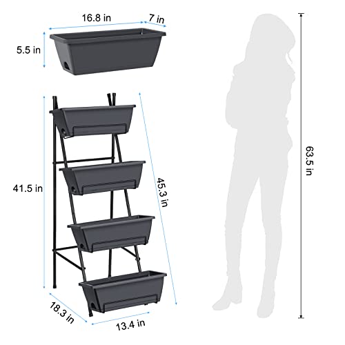 OYEAL Raised Garden Bed 4 Tier Vertical Garden Planter Indoor Outdoor Raised Planter Box with Legs Elevated Herb Garden Planters for Flowers Vegetables Plants, Grey - color: Gray