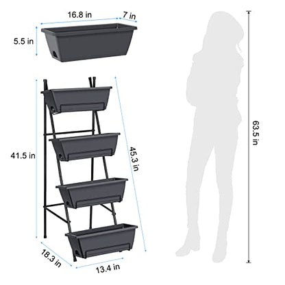 OYEAL Raised Garden Bed 4 Tier Vertical Garden Planter Indoor Outdoor Raised Planter Box with Legs Elevated Herb Garden Planters for Flowers Vegetables Plants, Grey - color: Gray