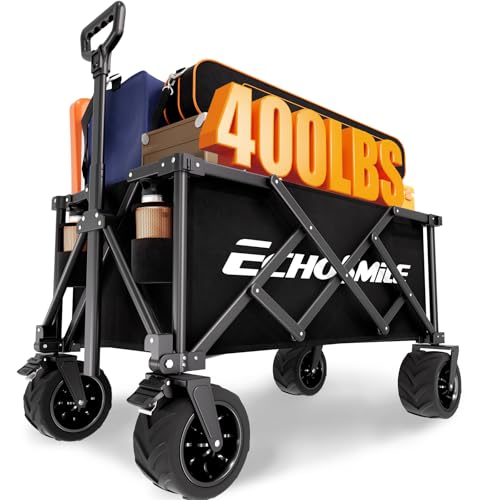 EchoSmile Wagons Carts Foldable Heavy Duty with 400Lbs Wt, 200L Cap, Black - color: Black-aw
