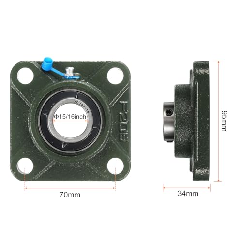 uxcell 2pcs UCF205-15 Pillow Block Bearings 15/16 inch Bore Self Alignment, Solid Cast Iron Base Square Flange Mounted Chrome Steel Bearings - size: UCF205-15